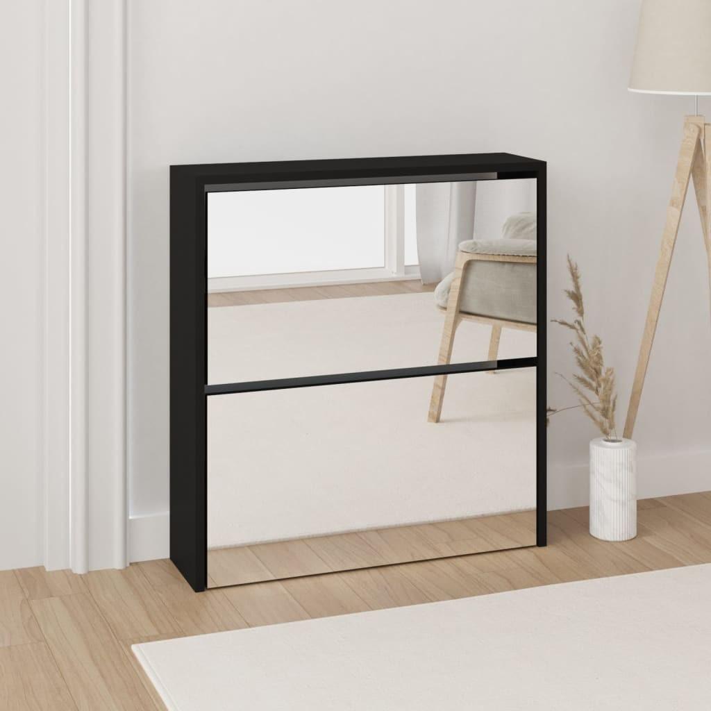 Skoskab med spejl 2 hylder 63x17x67 cm sort