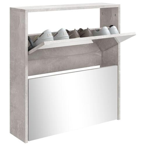 Skoskab med spejl 2 hylder 63x17x67 cm betongrå