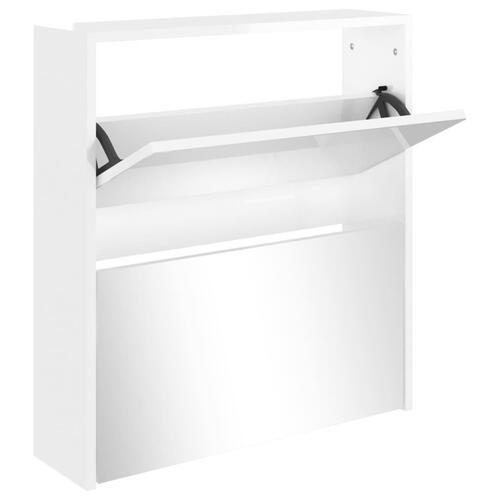 Skoskab med spejl 2 hylder 63x17x67 cm hvid højglans