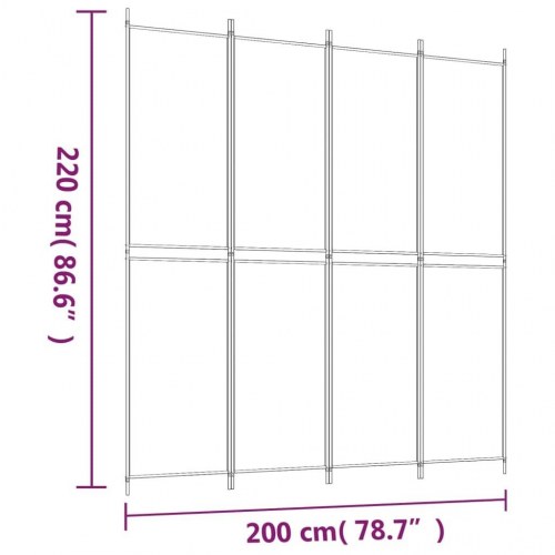 4-panels rumdeler i stof - hvid, 200 × 220 cm