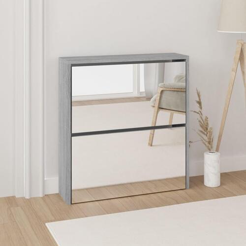 Skoskab med spejl 2 hylder 63x17x67 cm grå sonoma-eg