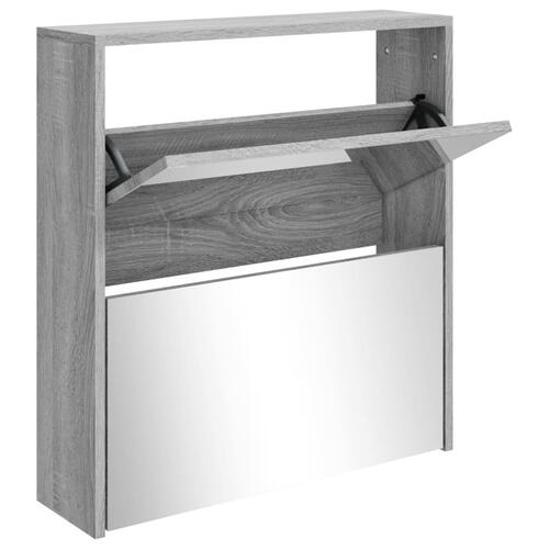 Skoskab med spejl 2 hylder 63x17x67 cm grå sonoma-eg