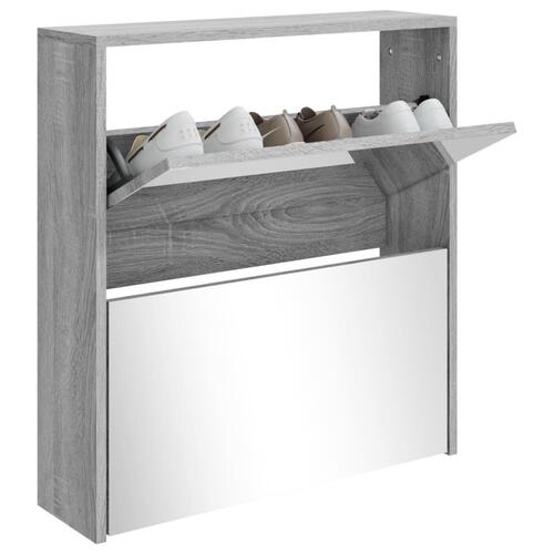 Skoskab med spejl 2 hylder 63x17x67 cm grå sonoma-eg