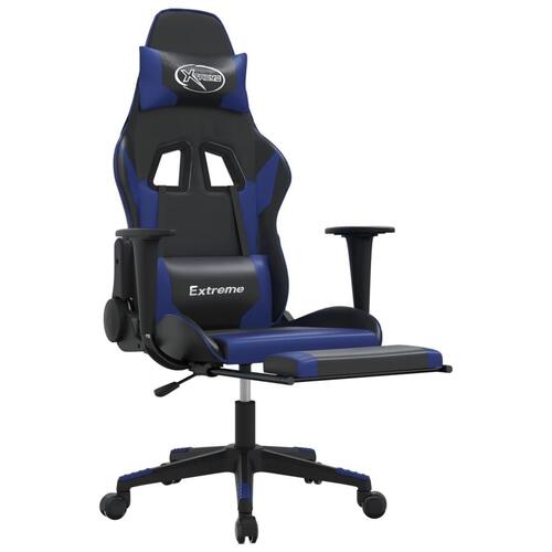 Gamingstol m. massagefunktion og fodstøtte kunstlæder sort blå