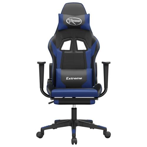 Gamingstol m. massagefunktion og fodstøtte kunstlæder sort blå