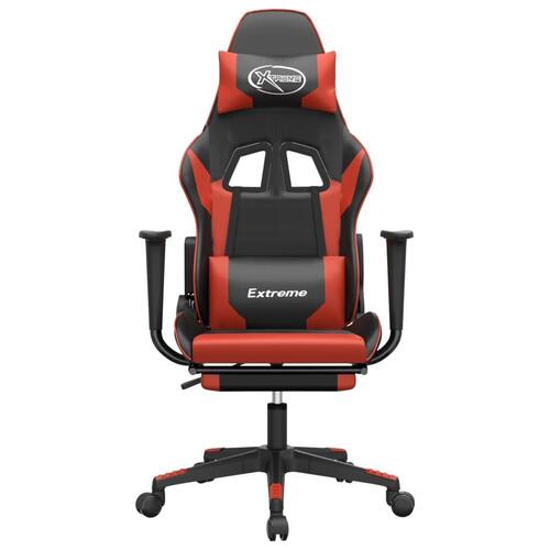 Gamingstol m. massagefunktion og fodstøtte kunstlæder sort rød