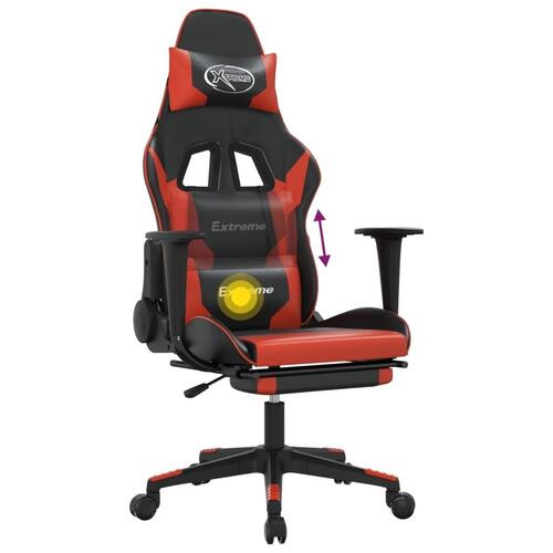 Gamingstol m. massagefunktion og fodstøtte kunstlæder sort rød