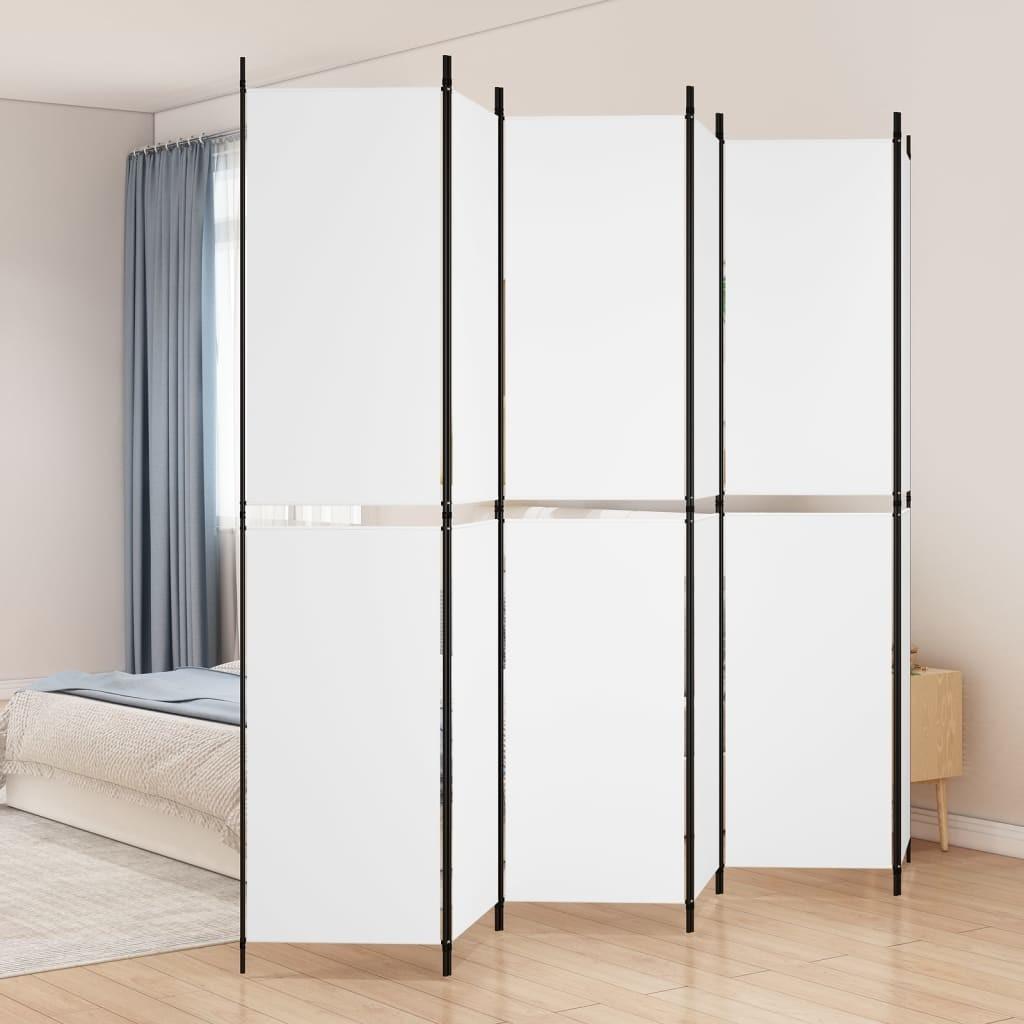 6-panels rumdeler 300x220 cm stof hvid