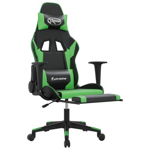Gamingstol m. massagefunktion og fodstøtte kunstlæder sort grøn