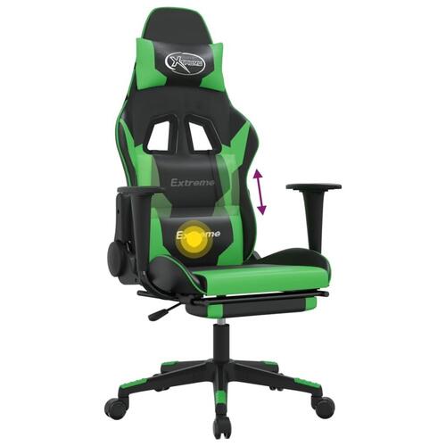 Gamingstol m. massagefunktion og fodstøtte kunstlæder sort grøn