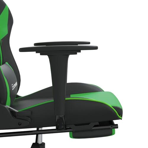 Gamingstol m. massagefunktion og fodstøtte kunstlæder sort grøn