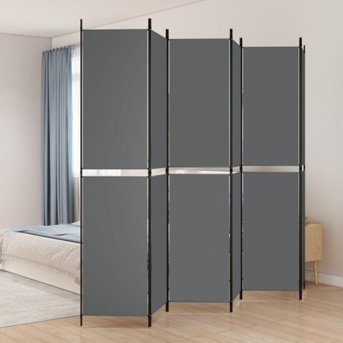 6-panels rumdeler i stof - 300 × 220 cm, antracitgrå