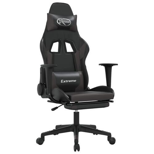 Gamingstol m. massagefunktion og fodstøtte kunstlæder sort grå