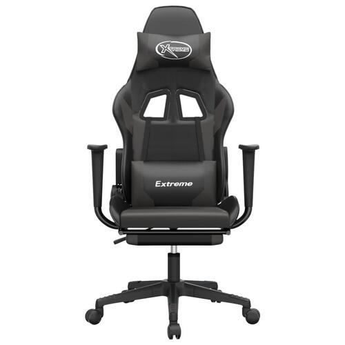 Gamingstol m. massagefunktion og fodstøtte kunstlæder sort grå