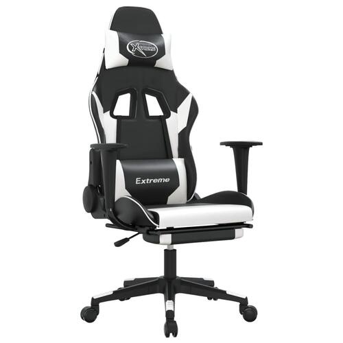 Gamingstol m. massagefunktion og fodstøtte kunstlæder sort hvid