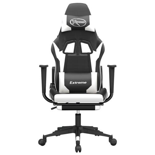 Gamingstol m. massagefunktion og fodstøtte kunstlæder sort hvid