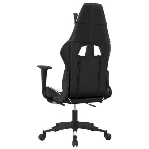 Gamingstol m. massagefunktion og fodstøtte kunstlæder sort hvid