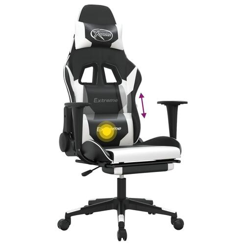 Gamingstol m. massagefunktion og fodstøtte kunstlæder sort hvid