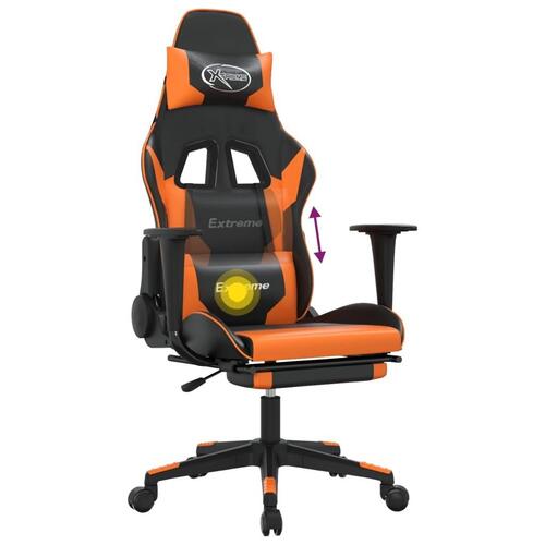Gamingstol m. massage og fodstøtte kunstlæder sort og orange