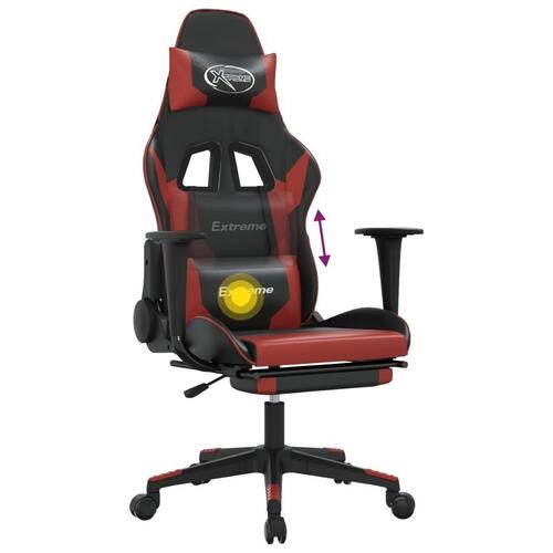Gamingstol m. massage og fodstøtte kunstlæder sort og vinrød