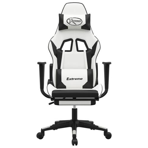 Gamingstol m. massage og fodstøtte kunstlæder hvid sort