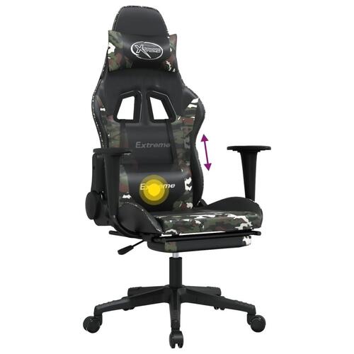Gamingstol m. massage og fodstøtte kunstlæder sort camouflage