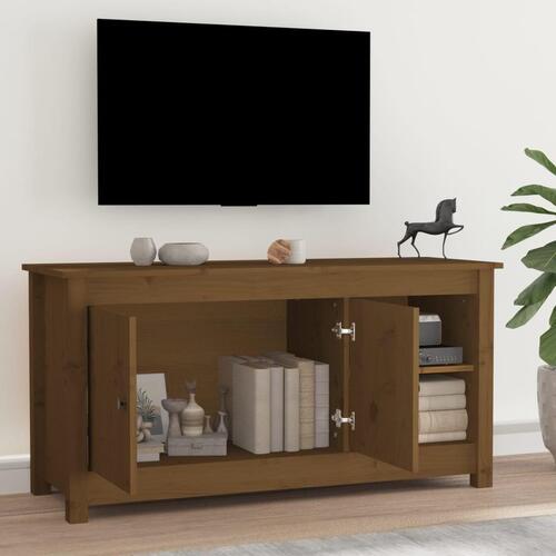 Tv-bord 103x36,5x52 cm massivt fyrretræ gyldenbrun