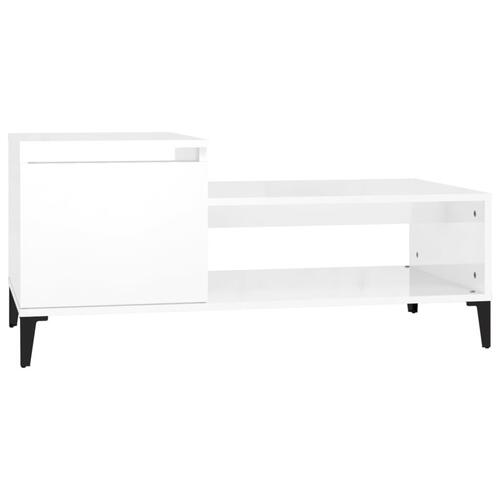 Sofabord 100x50x45 cm konstrueret træ hvid højglans