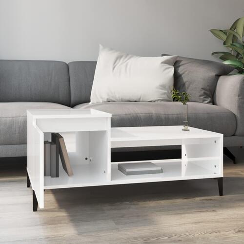 Sofabord 100x50x45 cm konstrueret træ hvid højglans