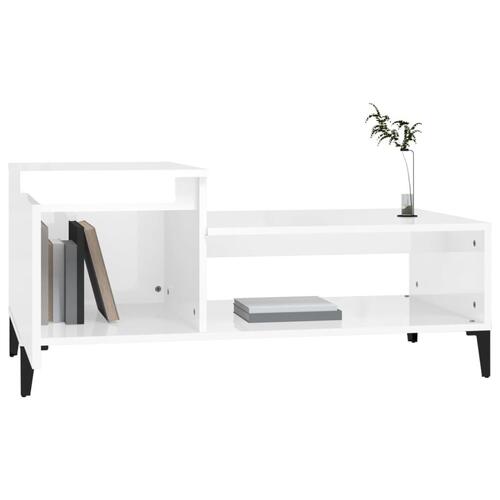 Sofabord 100x50x45 cm konstrueret træ hvid højglans