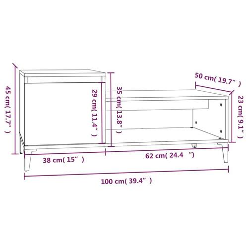 Sofabord 100x50x45 cm konstrueret træ røget egetræsfarve