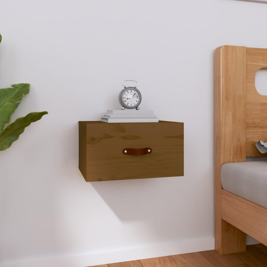 Væghængt sengebord i massivt fyrretræ 40×29,5×22 cm - gyldenbrun billede