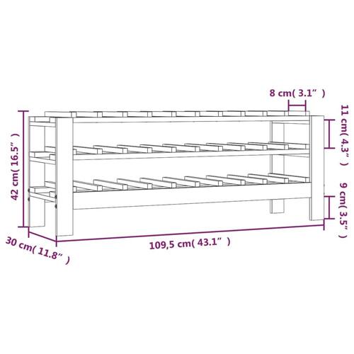 Vinreol 109,5x30x42 cm massivt fyrretræ