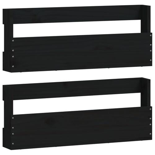 Væghængte skohylder 2 stk. 59x9x23 cm massivt fyrretræ sort