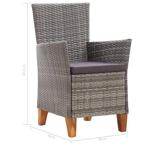 Havestole 2 stk. med hynder polyrattan grå