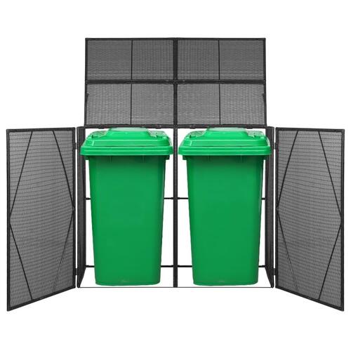 Dobbelt skraldespandsskjuler 153x78x120 cm polyrattan sort