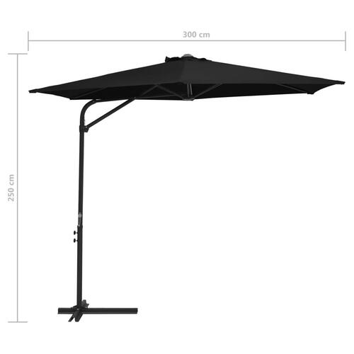 Udendørsparasol med stålstang 300 cm sort