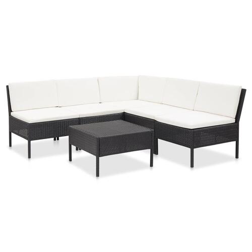 Haveloungesæt 6 dele med hynder polyrattan sort