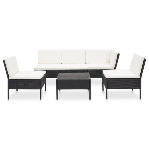 Haveloungesæt 6 dele med hynder polyrattan sort