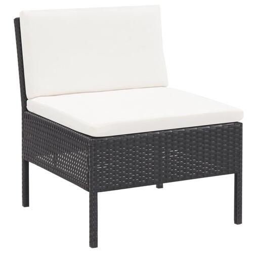 Haveloungesæt 6 dele med hynder polyrattan sort