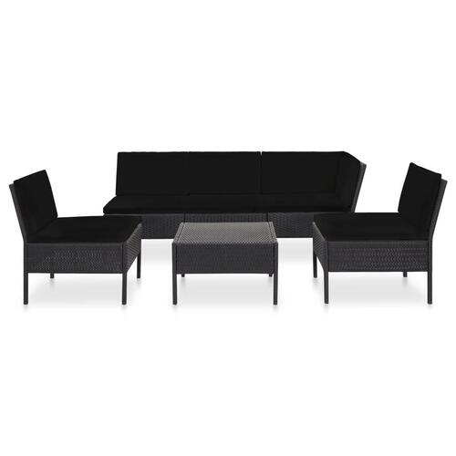 Haveloungesæt 6 dele med hynder polyrattan sort