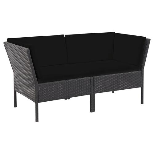 Haveloungesæt 6 dele med hynder polyrattan sort