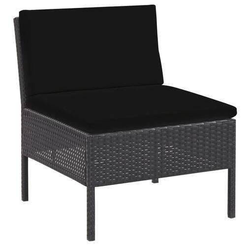 Haveloungesæt 6 dele med hynder polyrattan sort