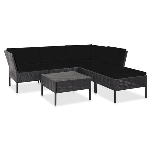 Haveloungesæt 6 dele med hynder polyrattan sort