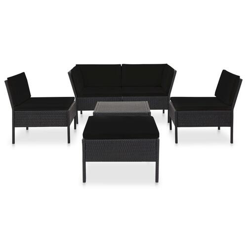 Haveloungesæt 6 dele med hynder polyrattan sort