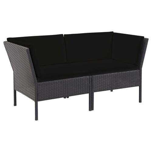 Haveloungesæt 6 dele med hynder polyrattan sort