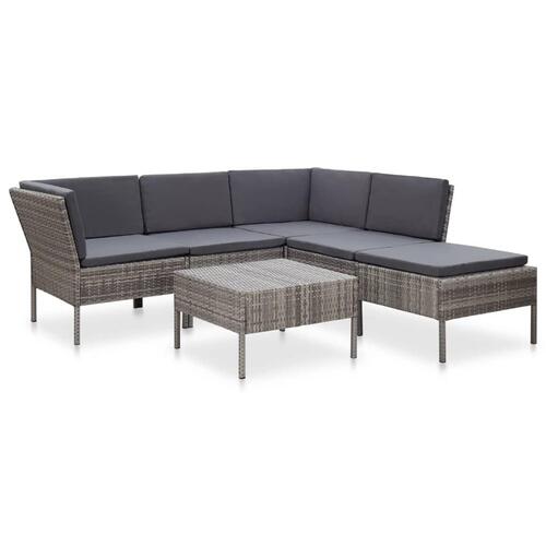 Haveloungesæt 6 dele med hynder polyrattan grå