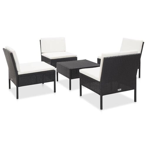 Havesofasæt med hynder 5 dele polyrattan sort