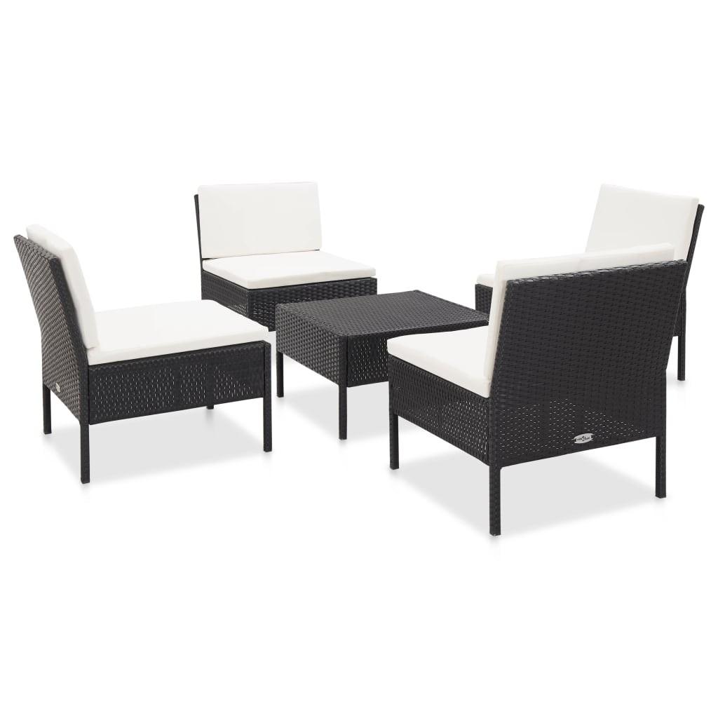 Havesofasæt med hynder 5 dele polyrattan sort