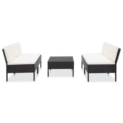 Havesofasæt med hynder 5 dele polyrattan sort